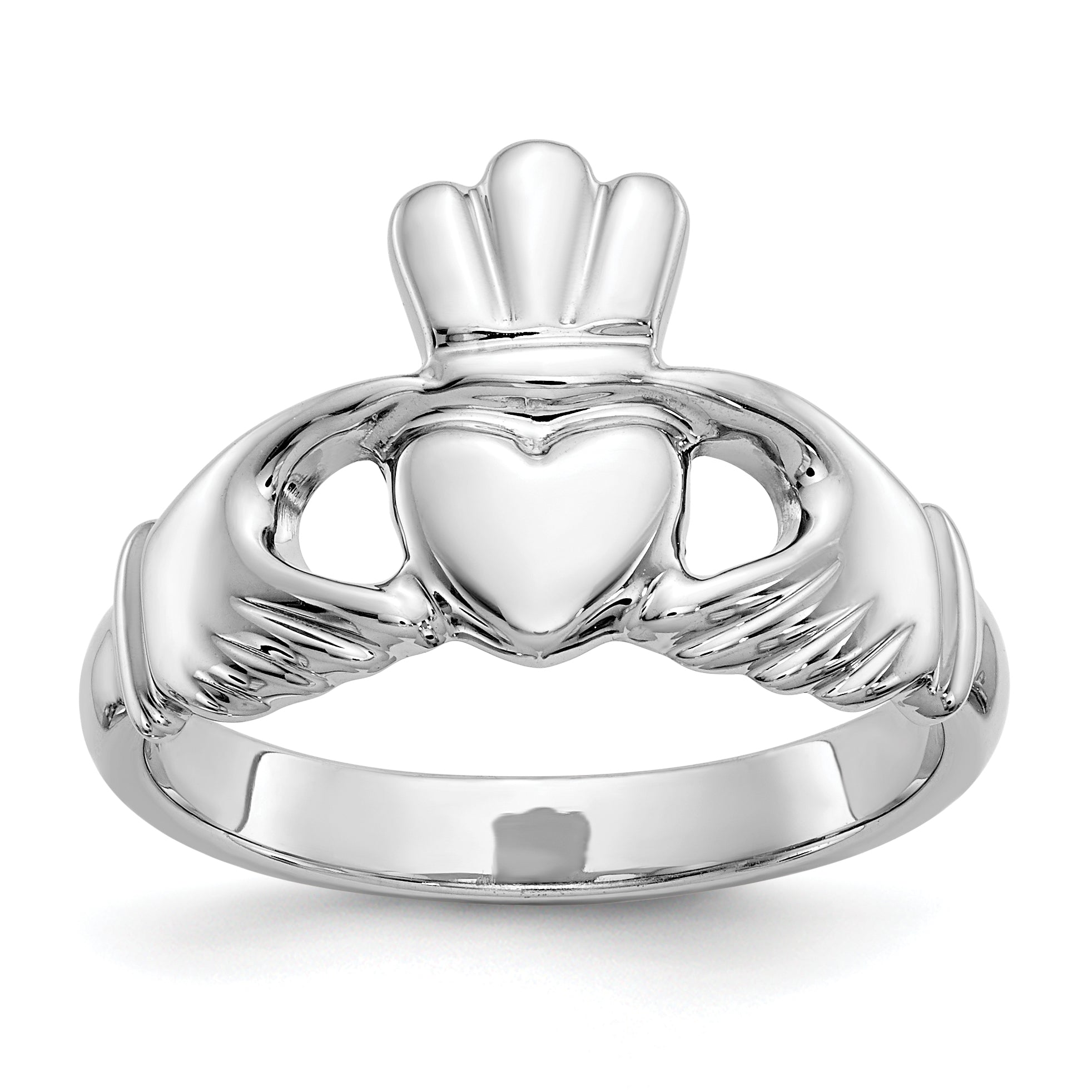 10k White Gold Polished Claddagh Ring Main image