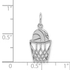 10K White Gold Basketball and Net Charm with Polished Finish  Solid, Rhodium-Plated Design
