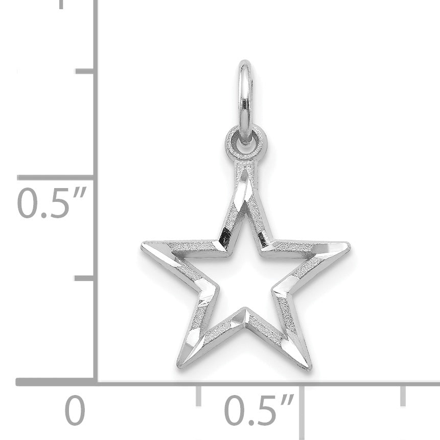 10K White Gold Star Charm with Diamond-Cut Design, Polished Finish