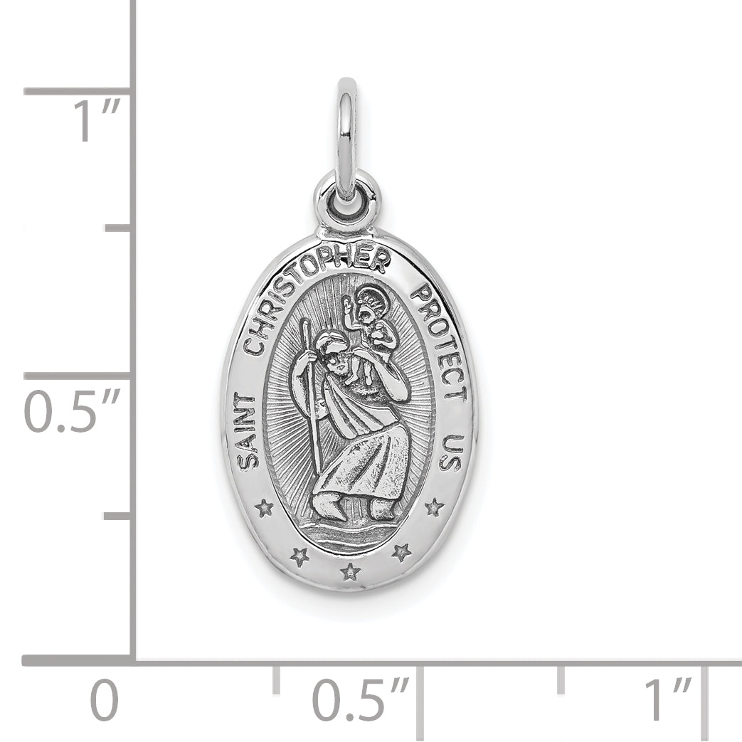 10K White Gold St. Christopher Medal with Polished Rhodium Finish