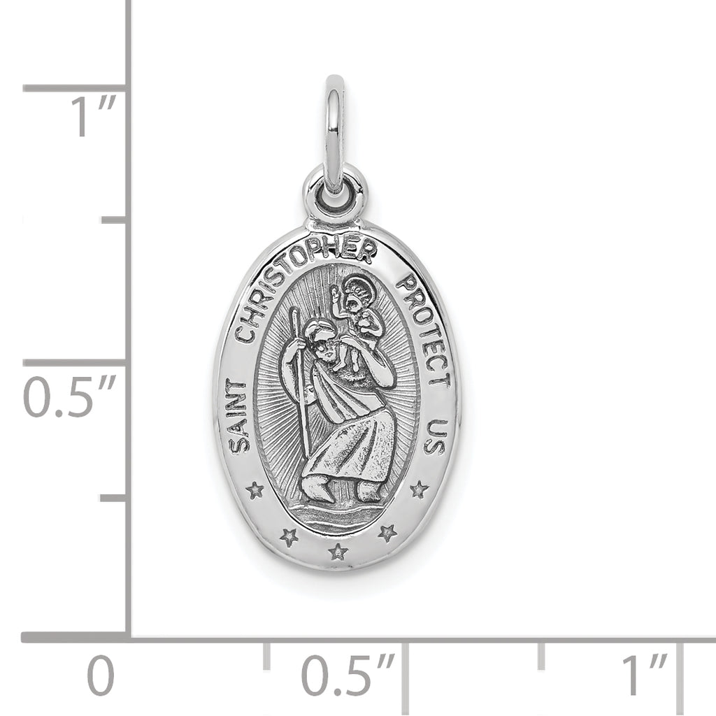10K White Gold St. Christopher Medal with Polished Rhodium Finish