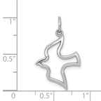 10K White Gold Dove Charm with Polished Rhodium Finish, Elegant and Solid Design