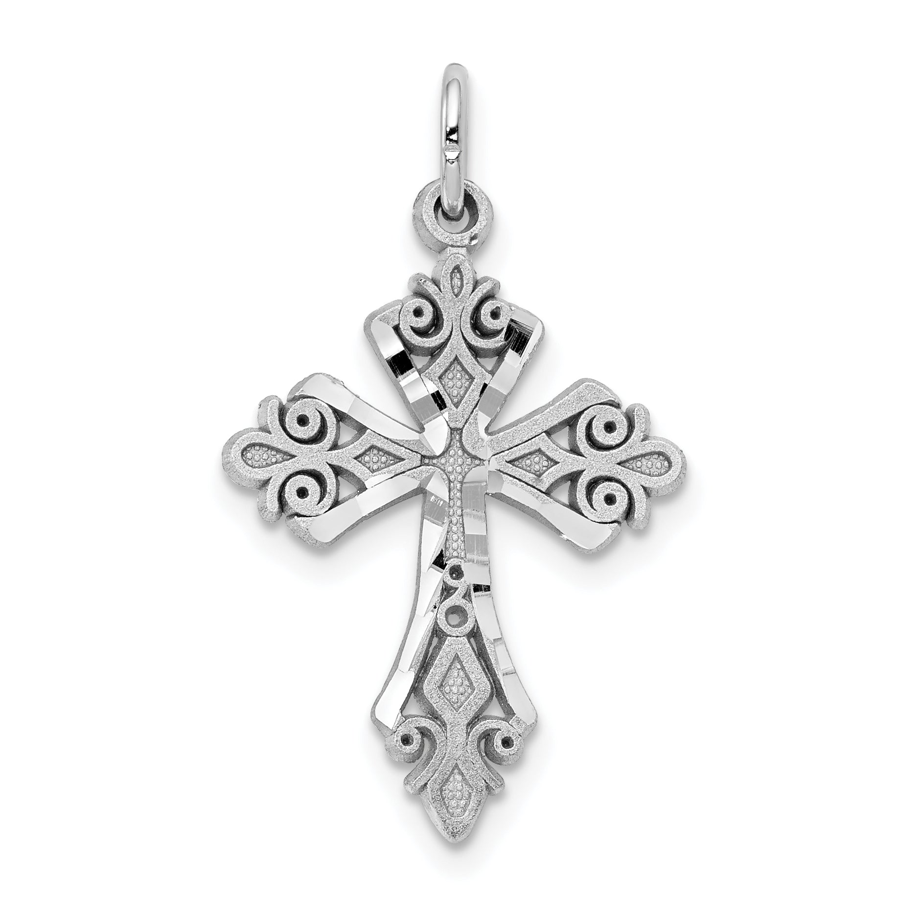 10K White Gold Diamond-Cut Cross Charm Main image