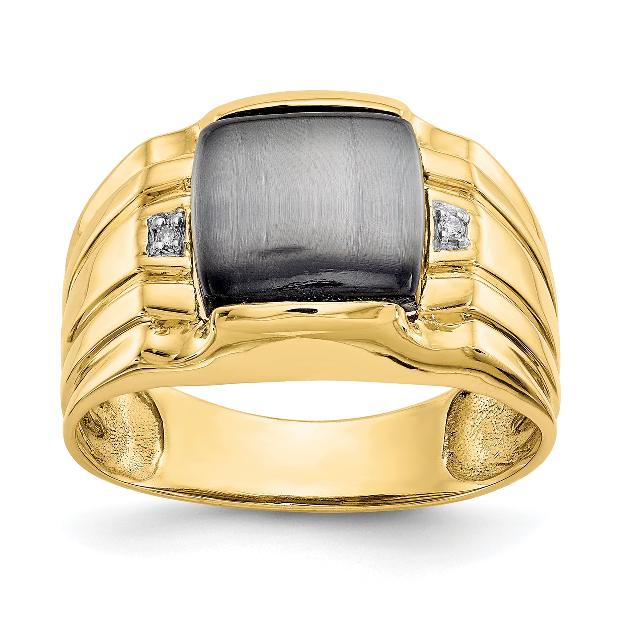 10k Gray Cats Eye & .01ct Diamond Mens Ring Main image