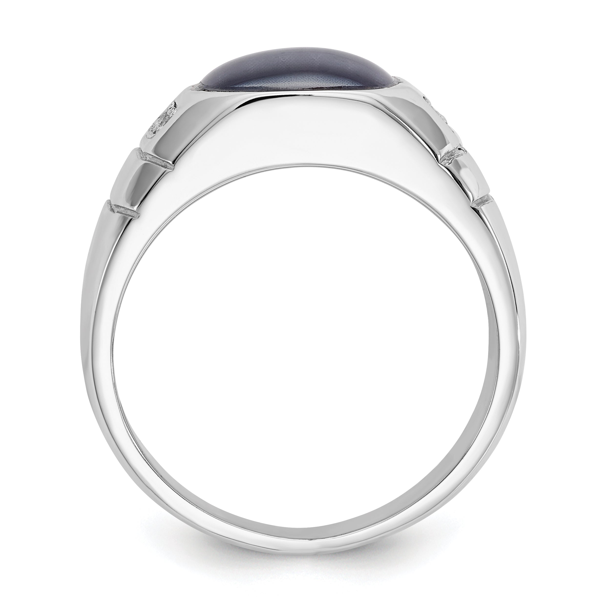 10k White Gold Diamond and Grey Cat's Eye Ring - 10