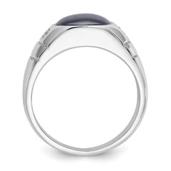 10k White Gold Diamond and Grey Cat's Eye Ring - 10
