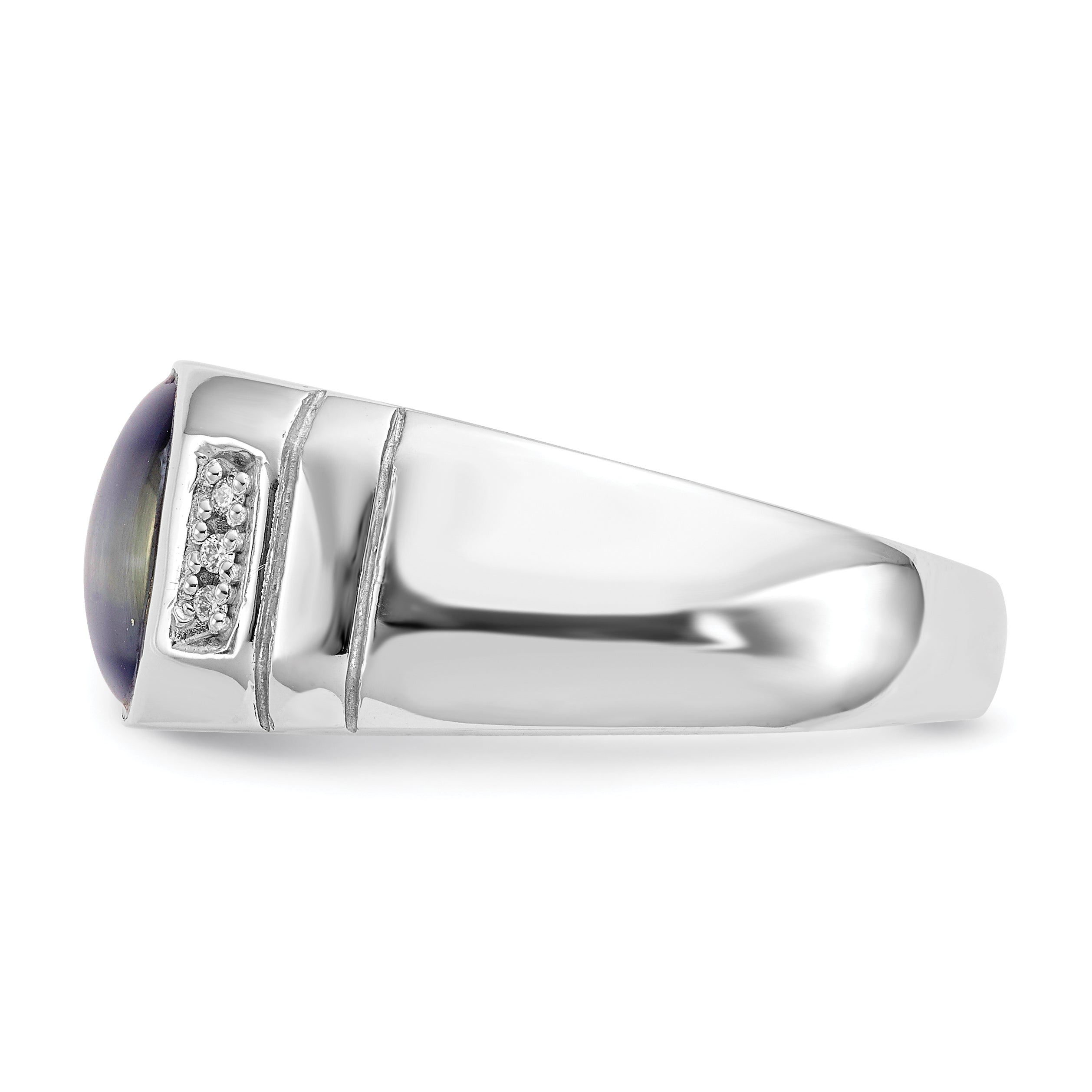 10k White Gold Diamond and Grey Cat's Eye Ring - 10