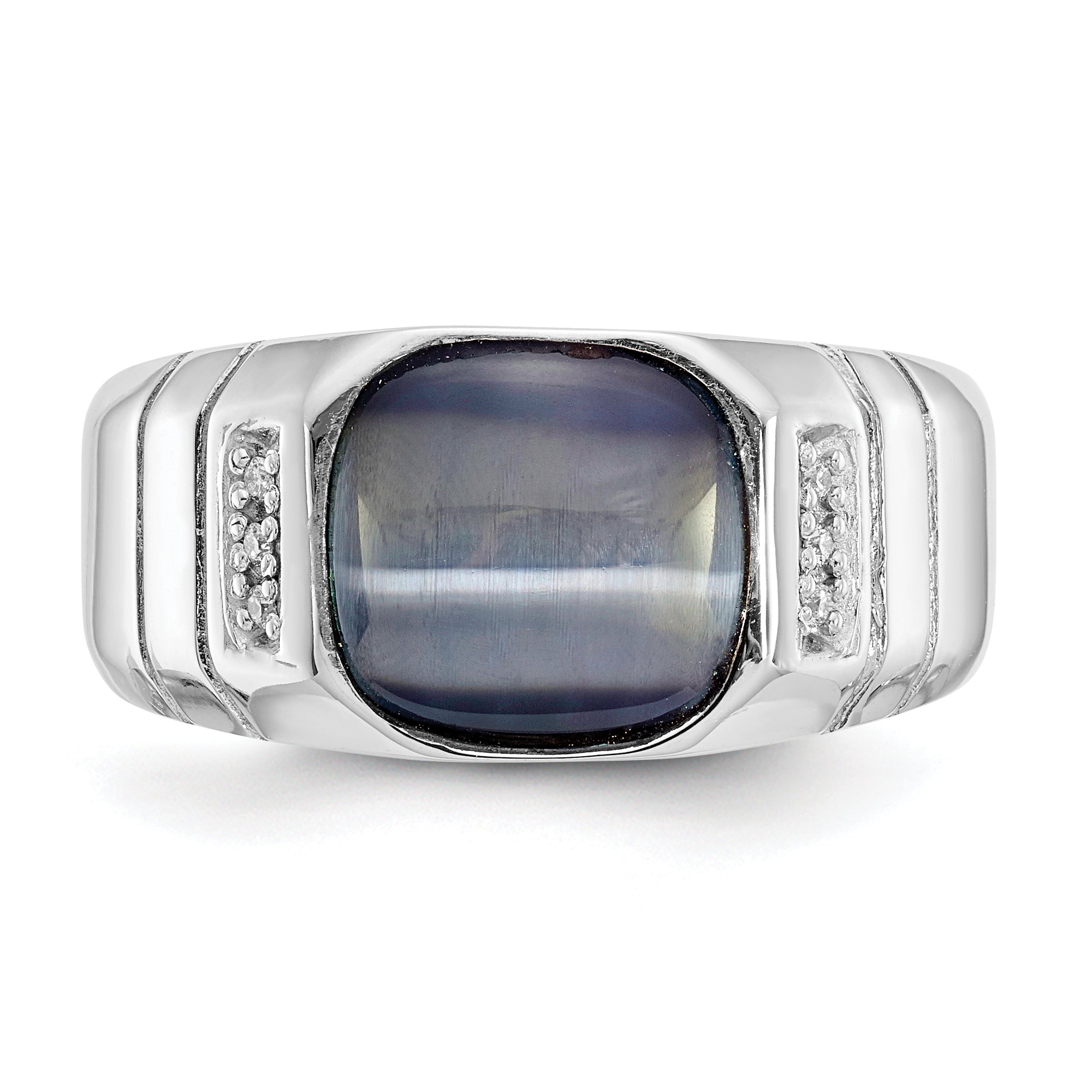 10k White Gold Diamond and Grey Cat's Eye Ring - 10