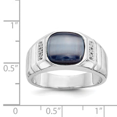 10k White Gold Diamond and Grey Cat's Eye Ring - 10
