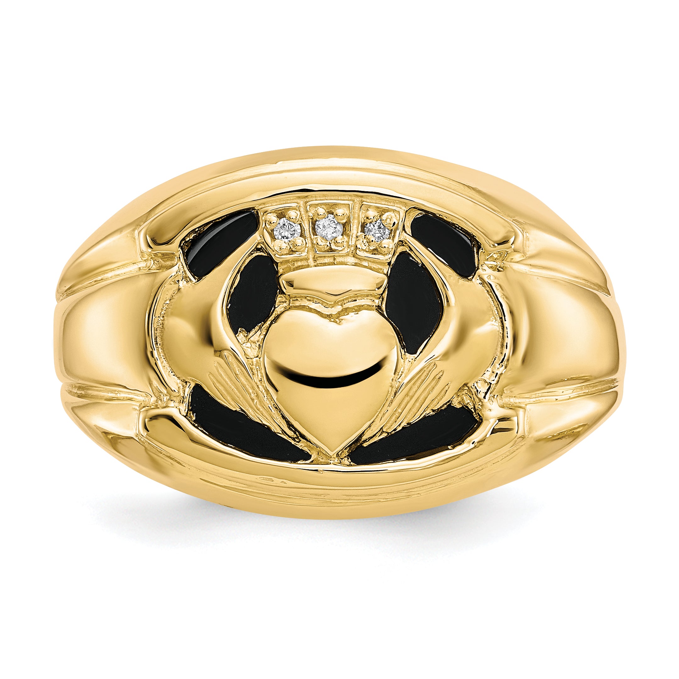 10k Men's Diamond and Black Onyx Claddagh Ring