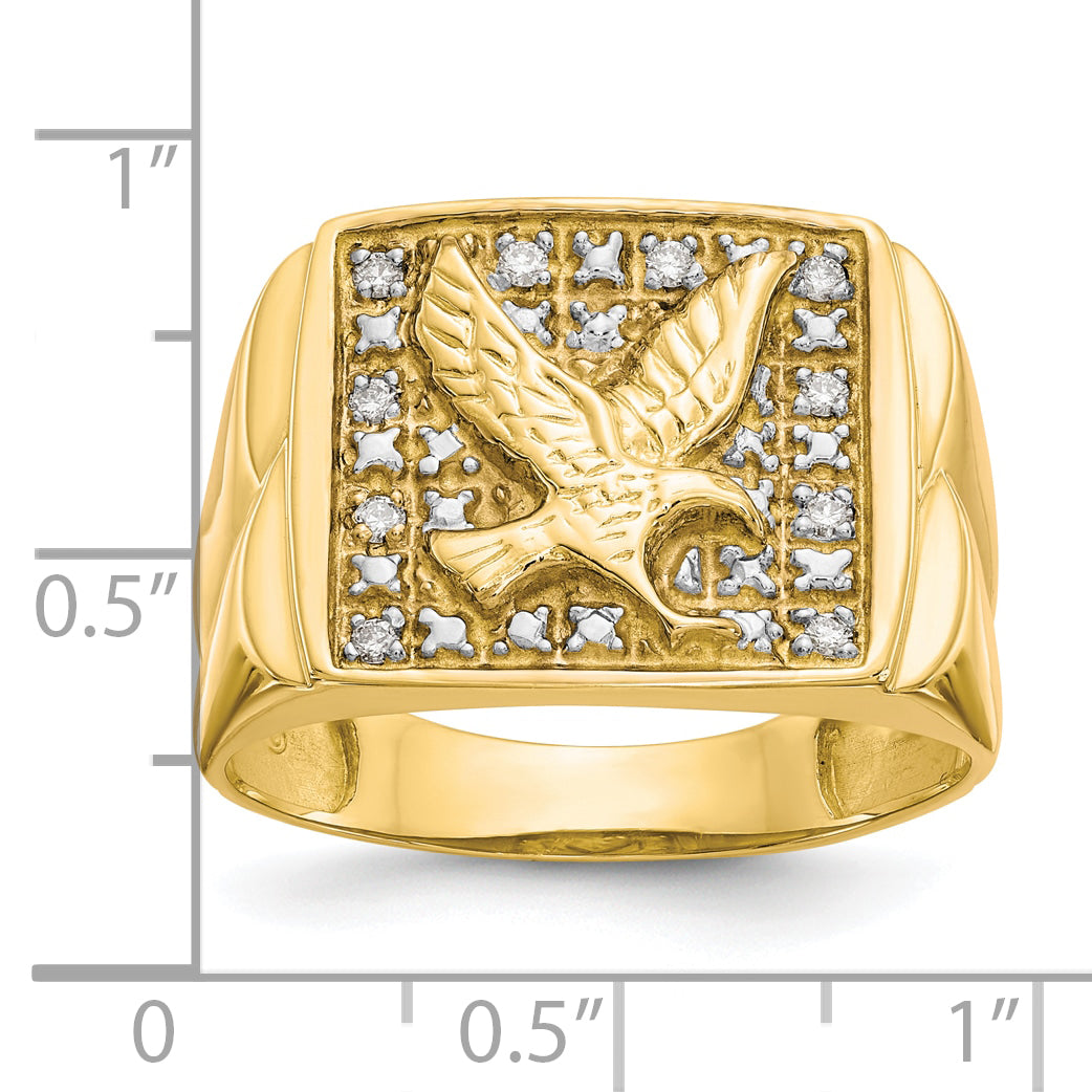 10k & Rhodium .10ct Diamond Mens Eagle Ring