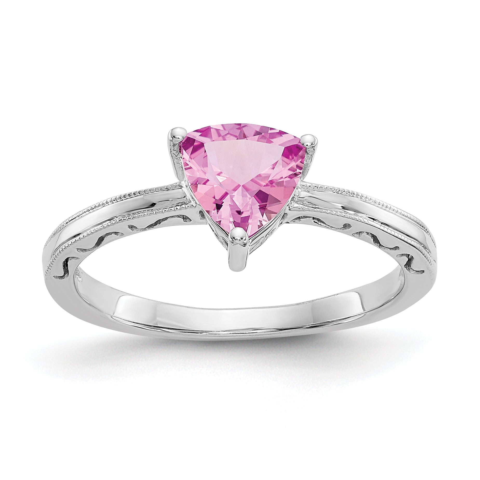 10k White Gold Created Pink Sapphire Ring Main image