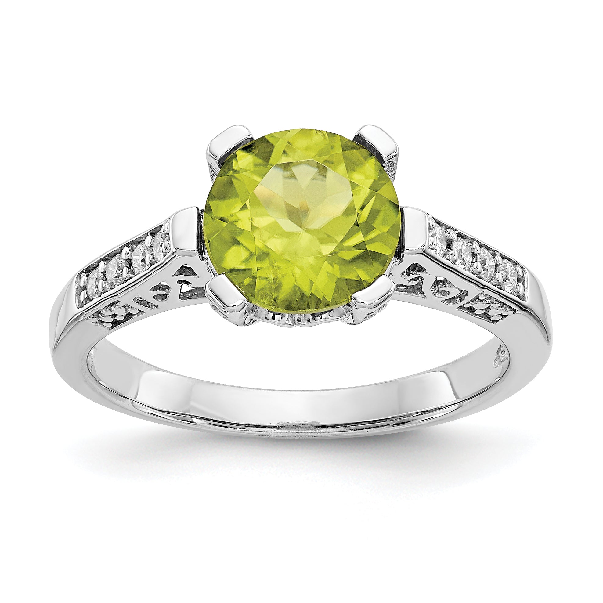 10k White Gold Diamond and Peridot Ring Main image