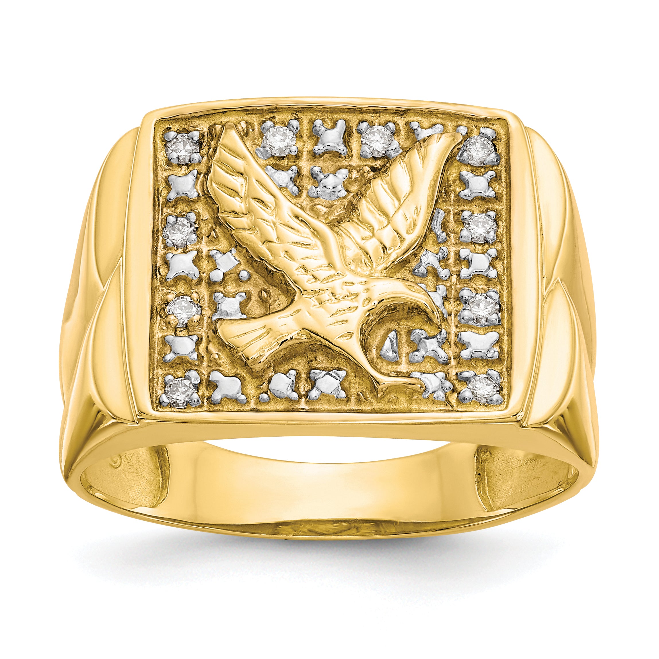 10k & Rhodium .10ct Diamond Mens Eagle Ring Main image