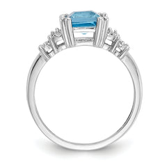 10k White Gold Diamond and Blue Topaz Ring