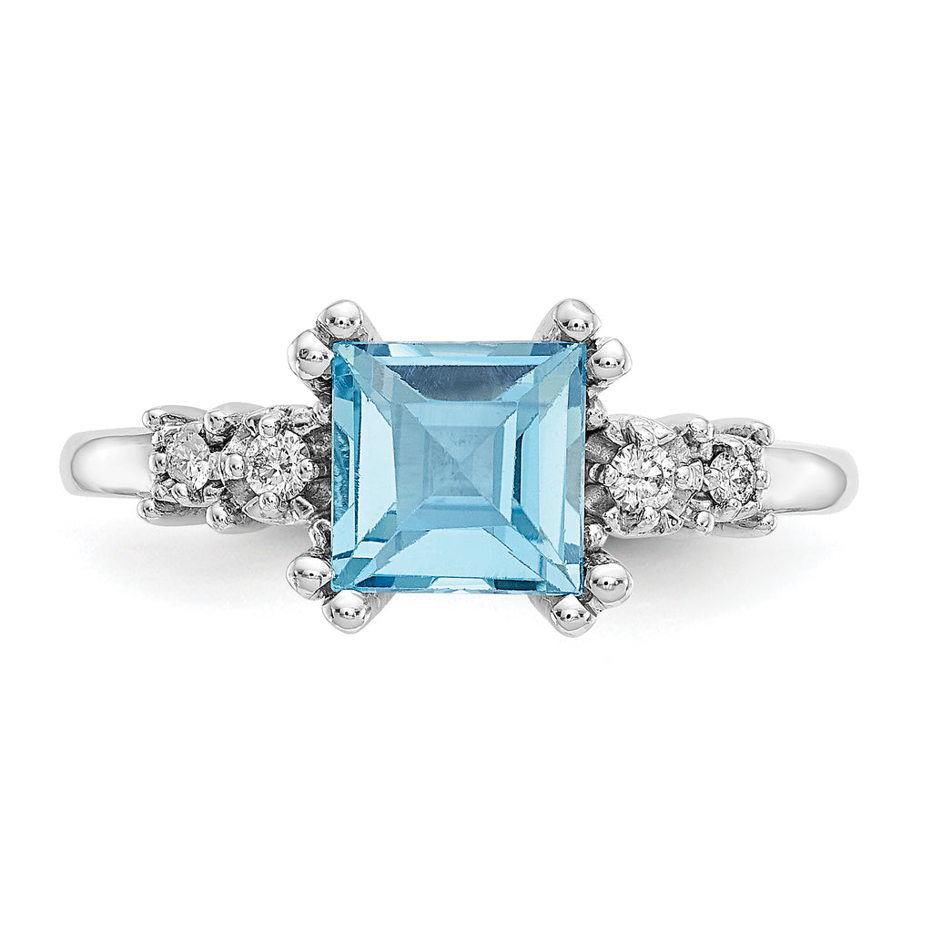 10k White Gold Diamond and Blue Topaz Ring