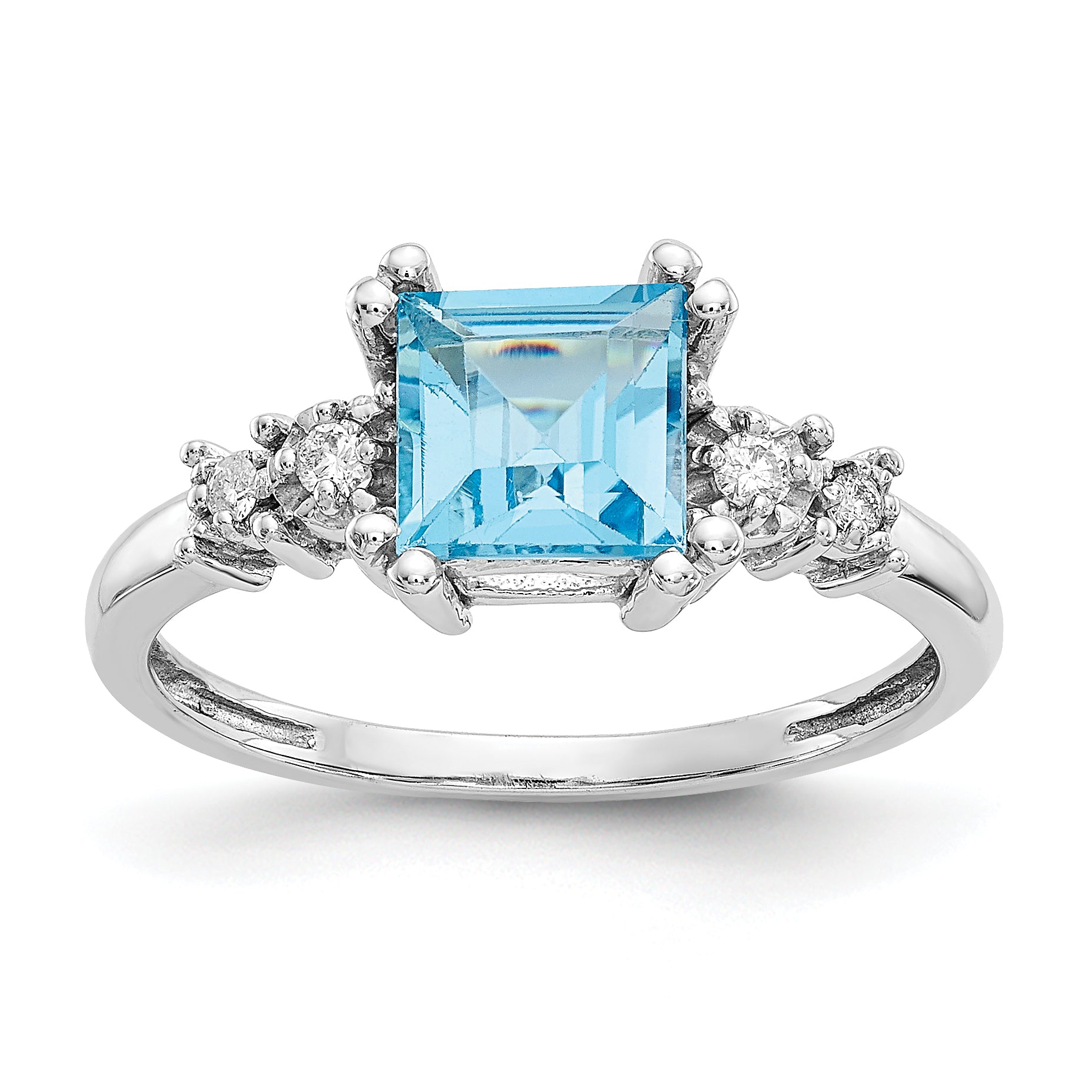 10k White Gold Diamond and Blue Topaz Ring Main image
