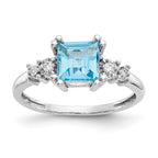 10k White Gold Diamond and Blue Topaz Ring