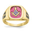 10k Men's Polished and Textured with Black Enamel and Lab Created Ruby Masonic Ring