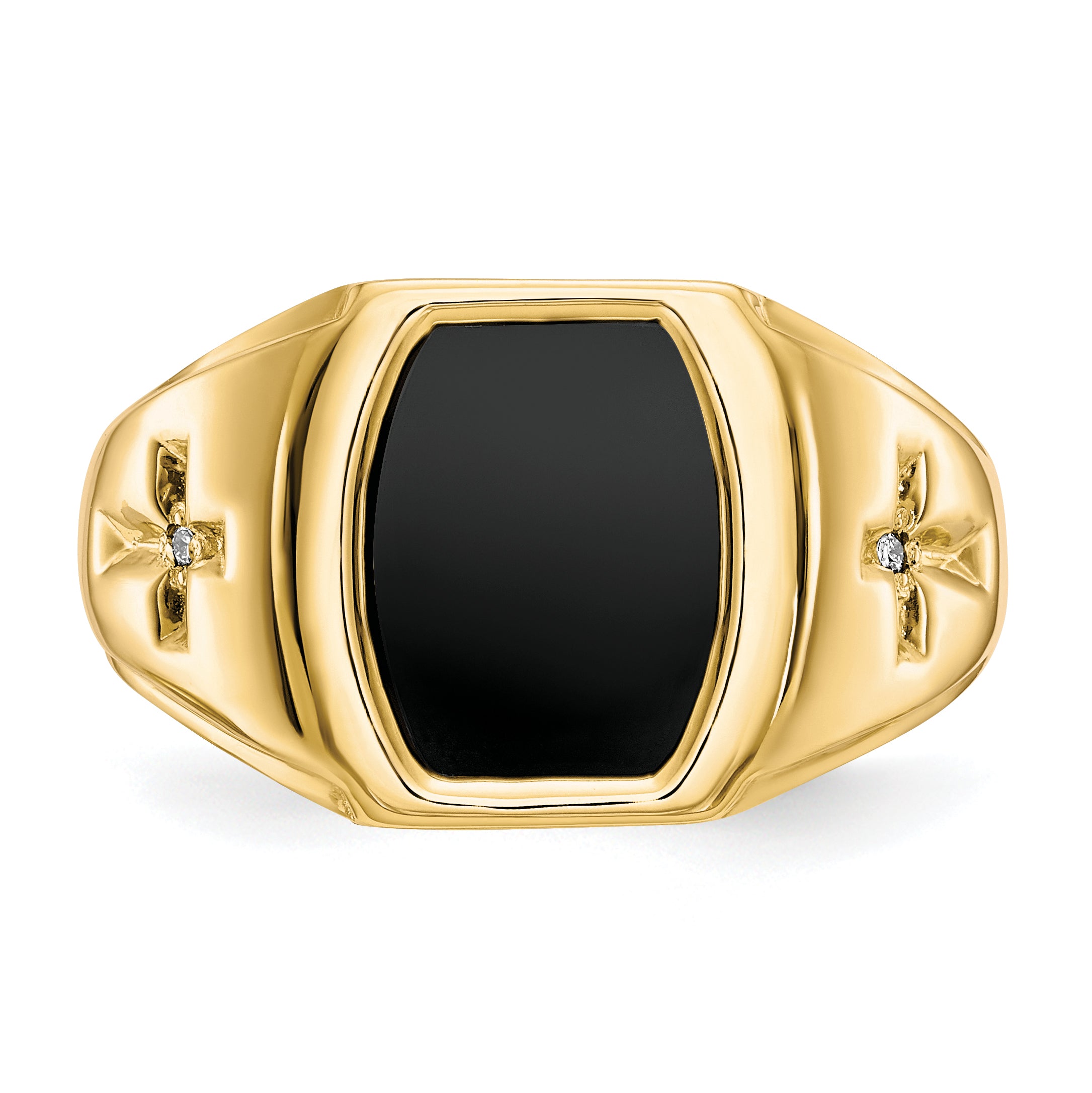 10k Onyx & .01ct Diamond Mens Cross Ring - 10
