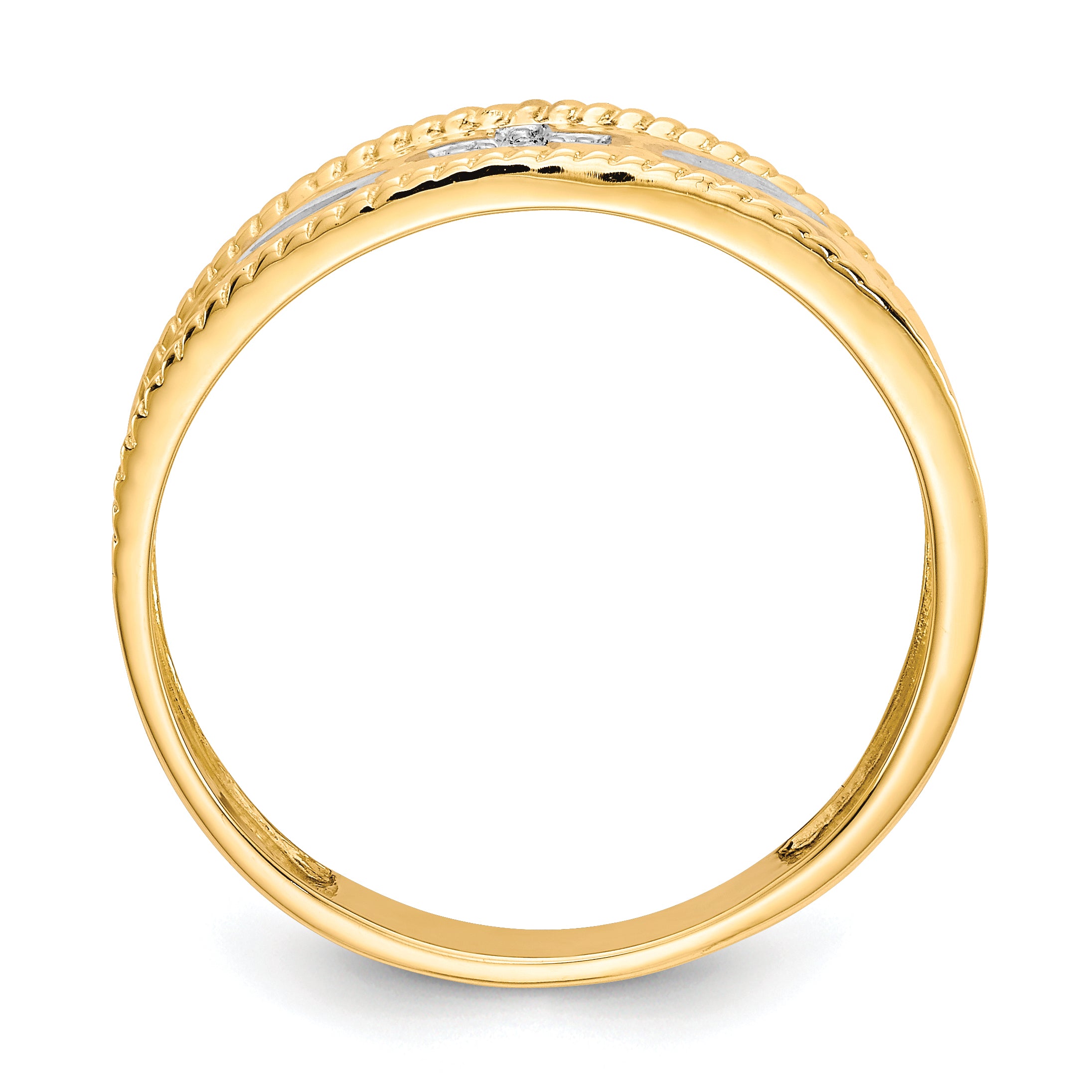 10k & Rhodium .01ct. Diamond Trio Men's Cross Wedding Band Secondary image