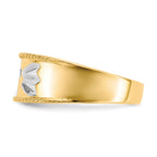 10k & Rhodium .01ct. Diamond Trio Men's Cross Wedding Band