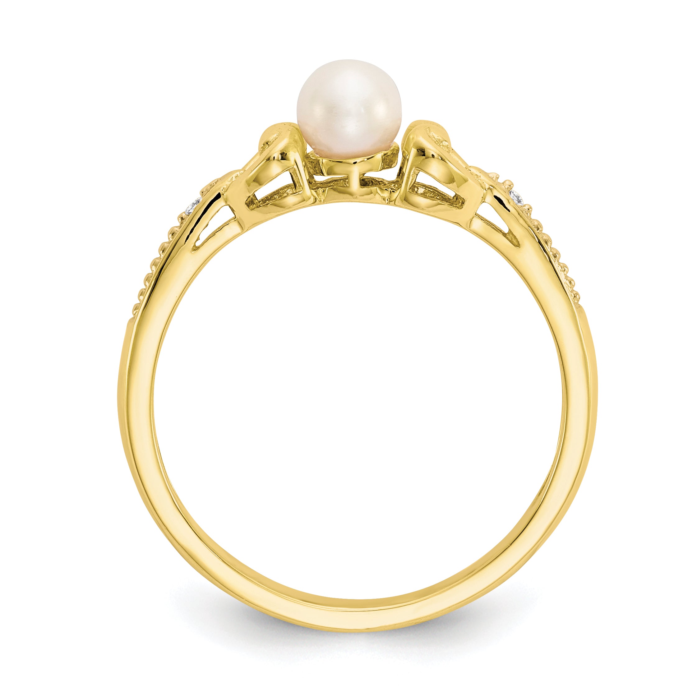 10K Fresh Water Cultured Pearl and Diamond Ring