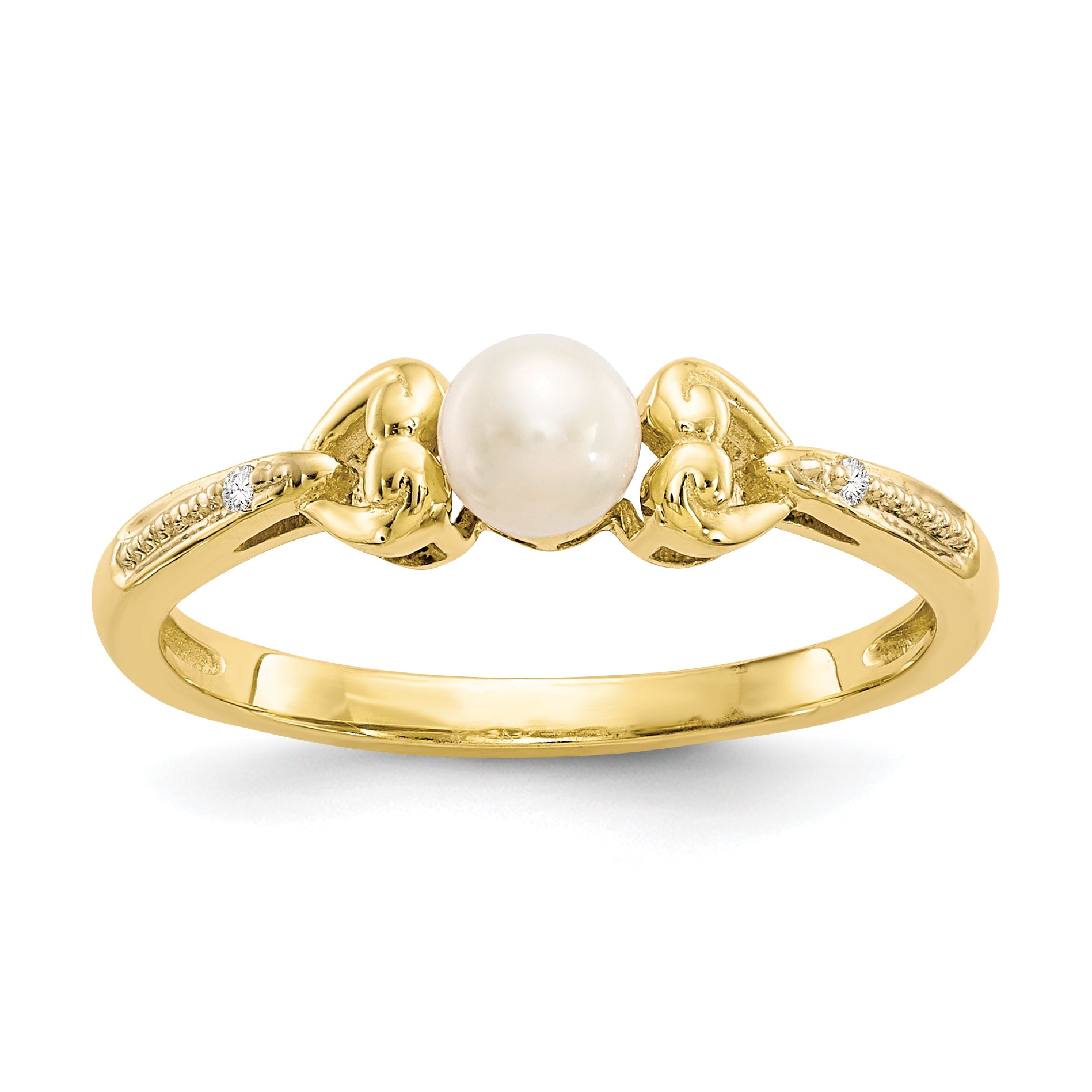10K Fresh Water Cultured Pearl and Diamond Ring Main image