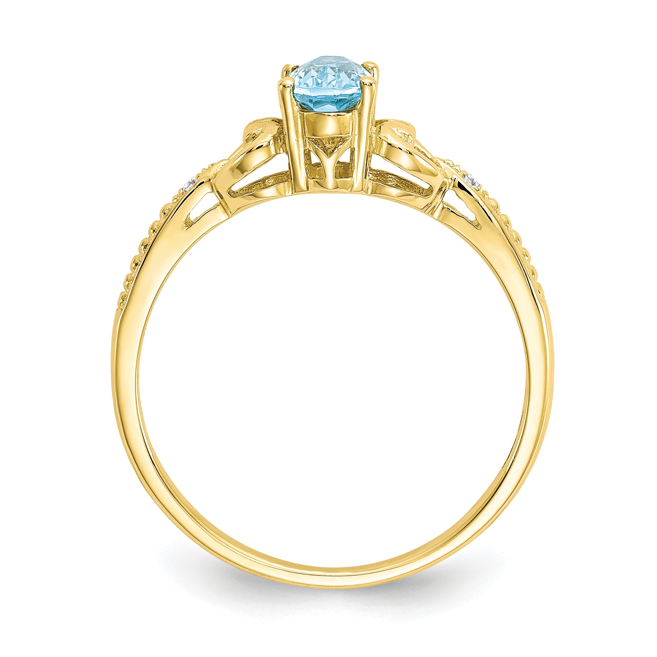 10K Light Swiss Blue Topaz and Diamond Ring