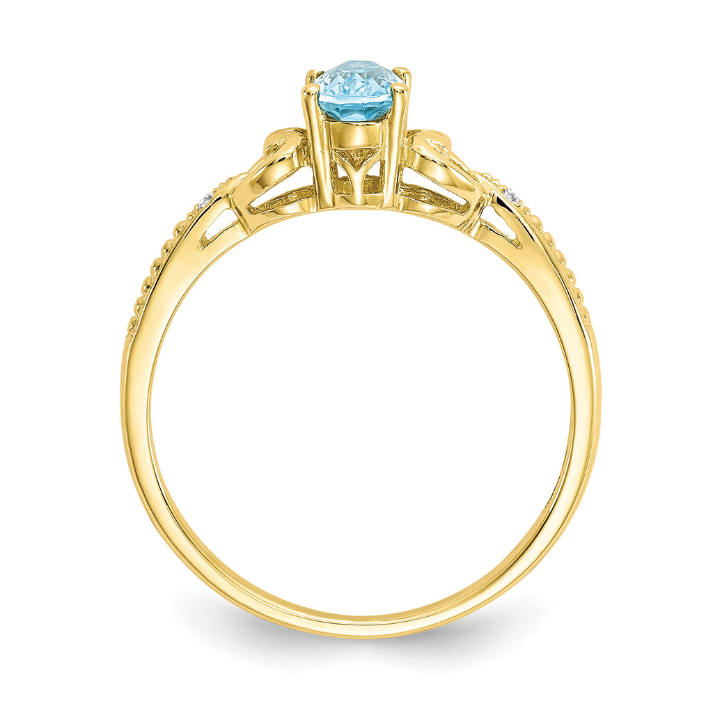 10K Light Swiss Blue Topaz and Diamond Ring