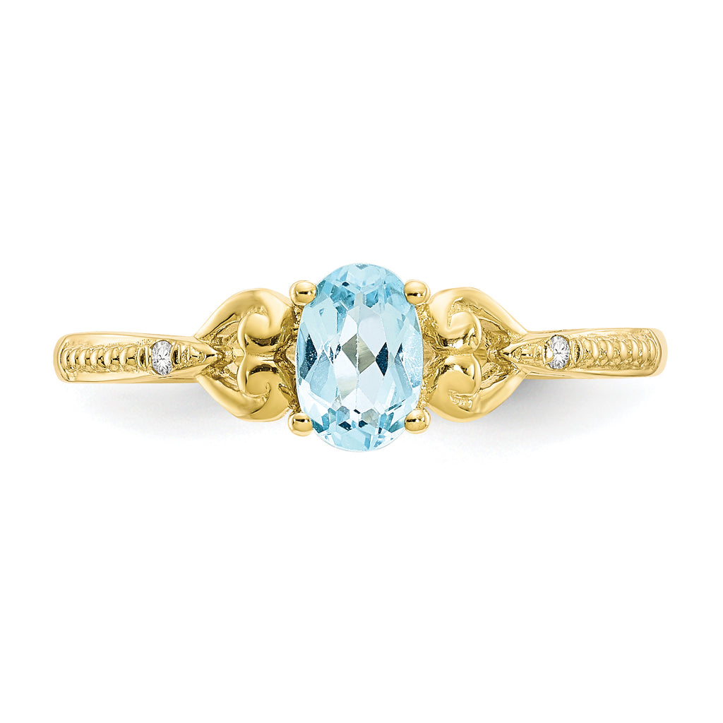 10K Light Swiss Blue Topaz and Diamond Ring