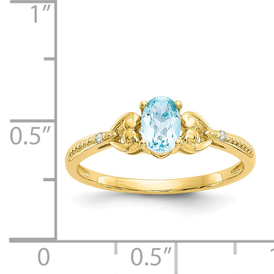 10K Light Swiss Blue Topaz and Diamond Ring