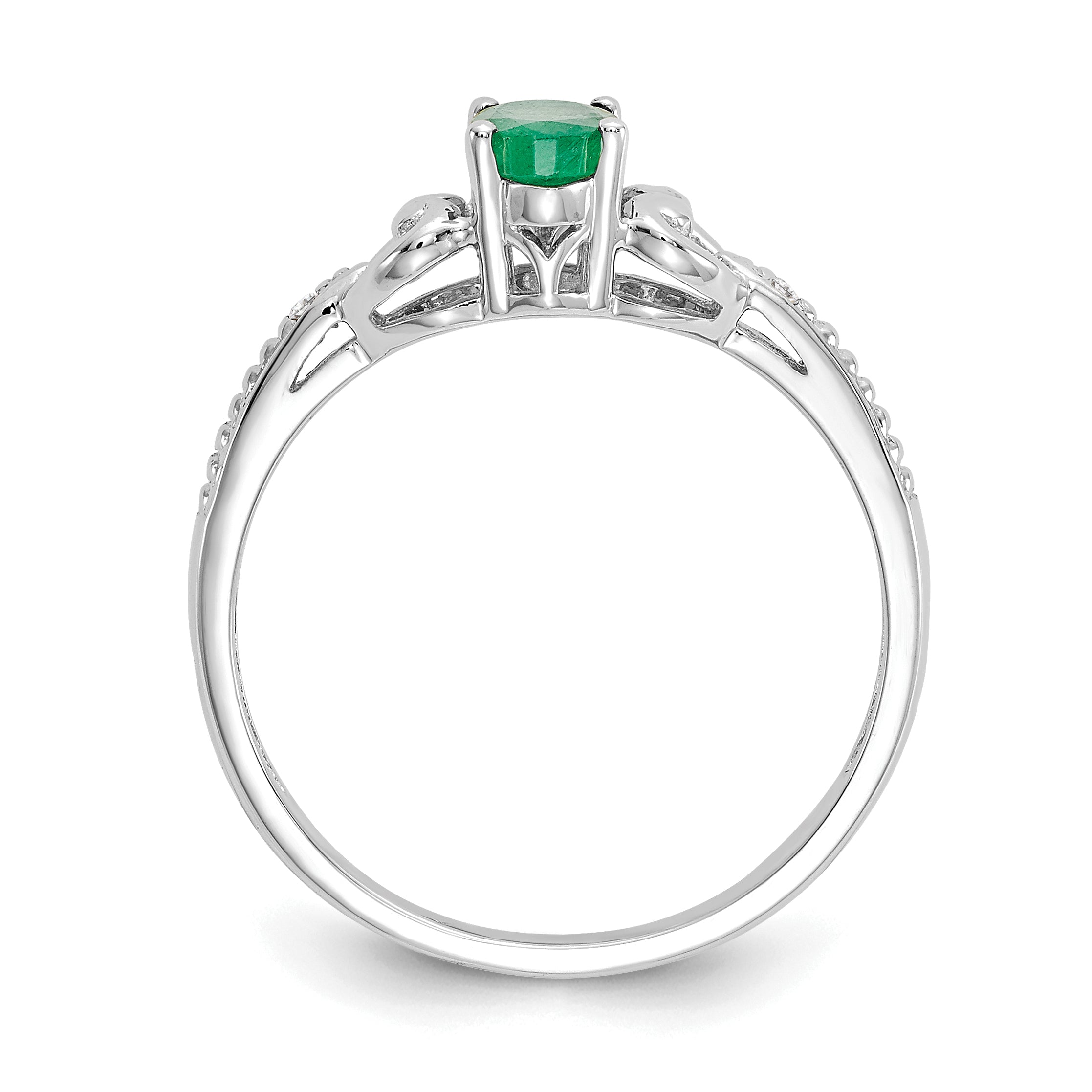 10k White Gold Emerald and Diamond Ring - 7