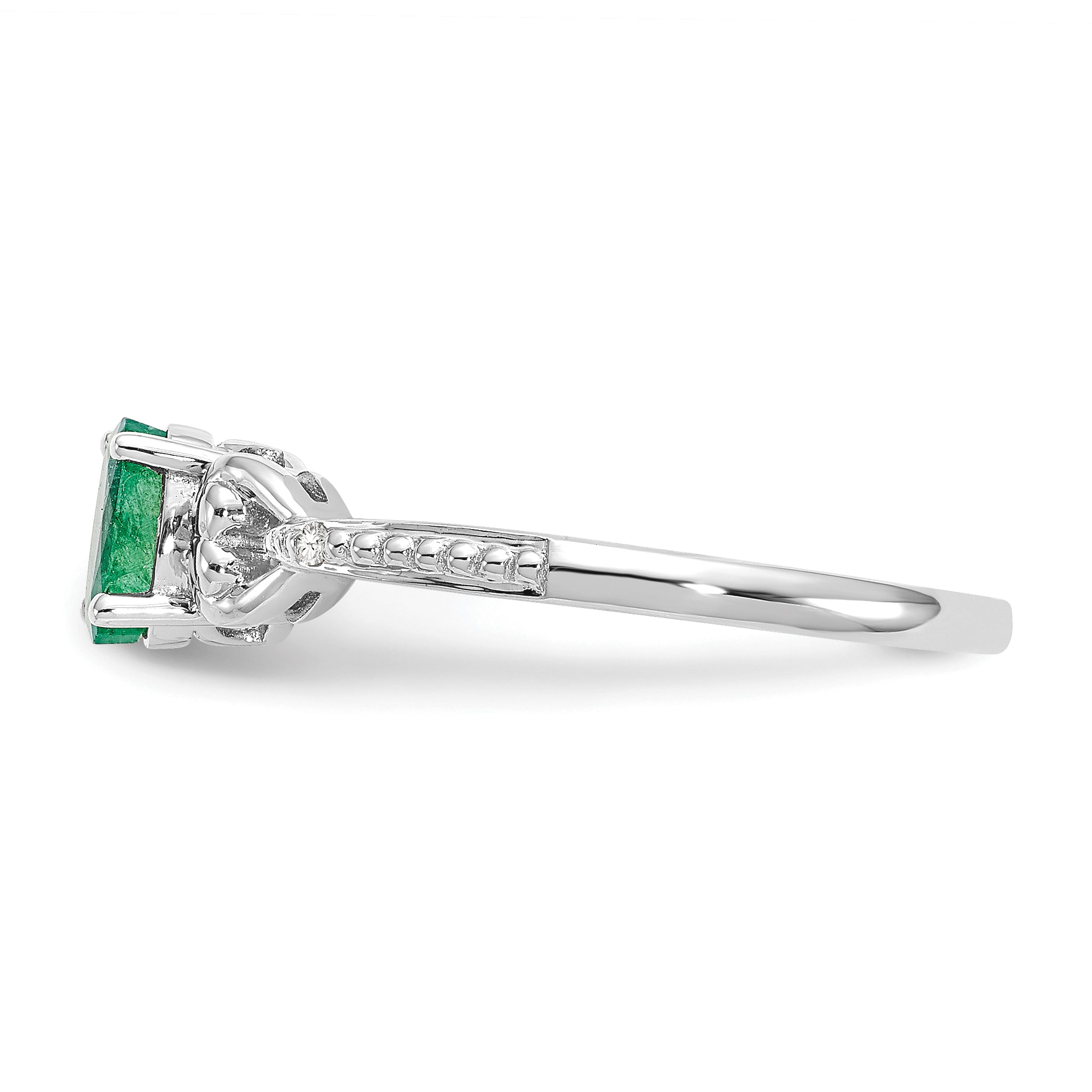 10k White Gold Emerald and Diamond Ring - 7