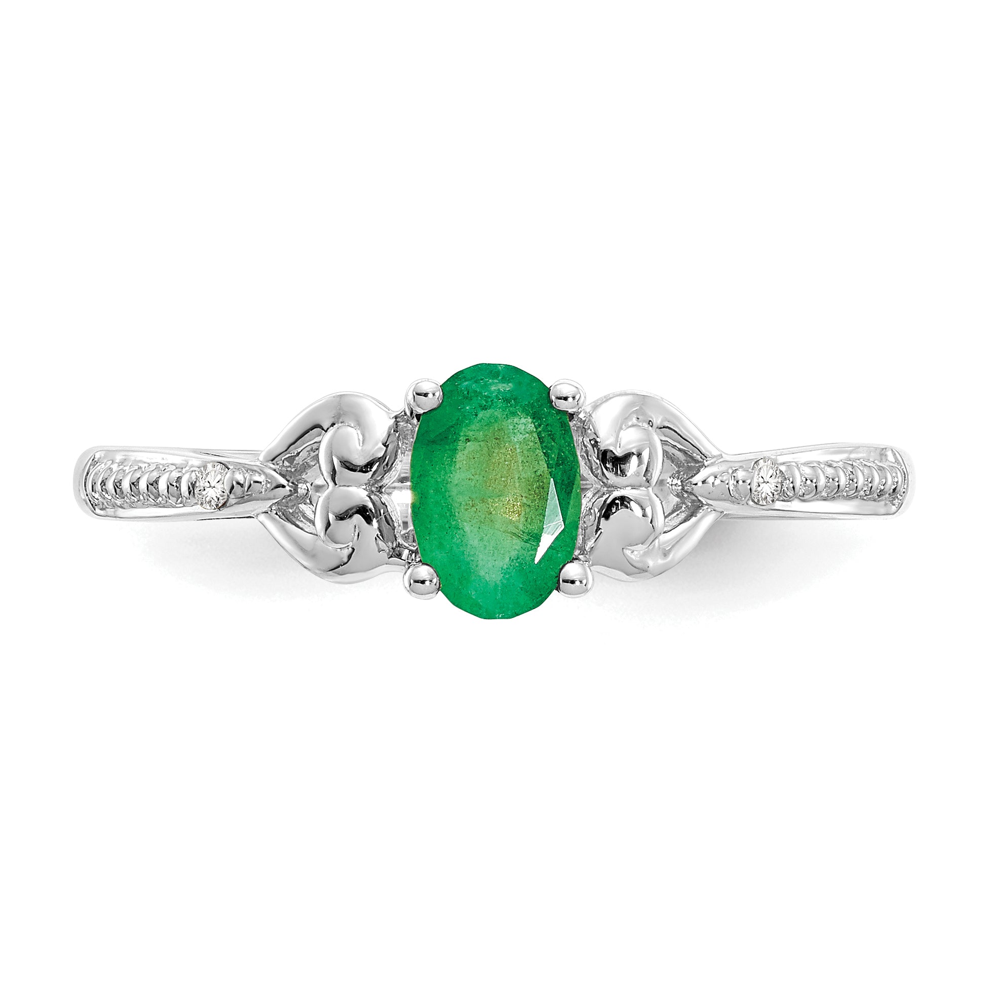 10k White Gold Emerald and Diamond Ring