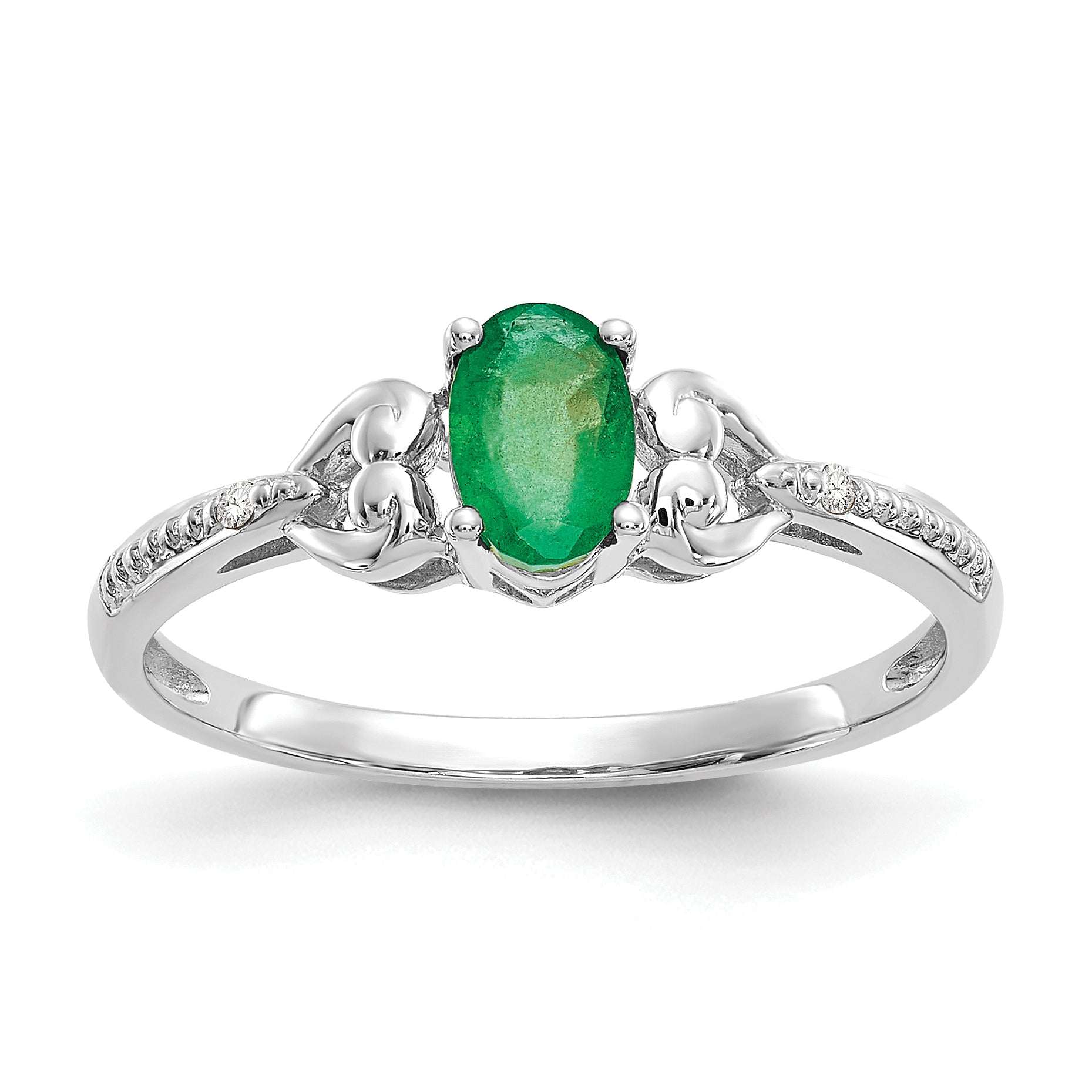 10k White Gold Emerald and Diamond Ring Main image