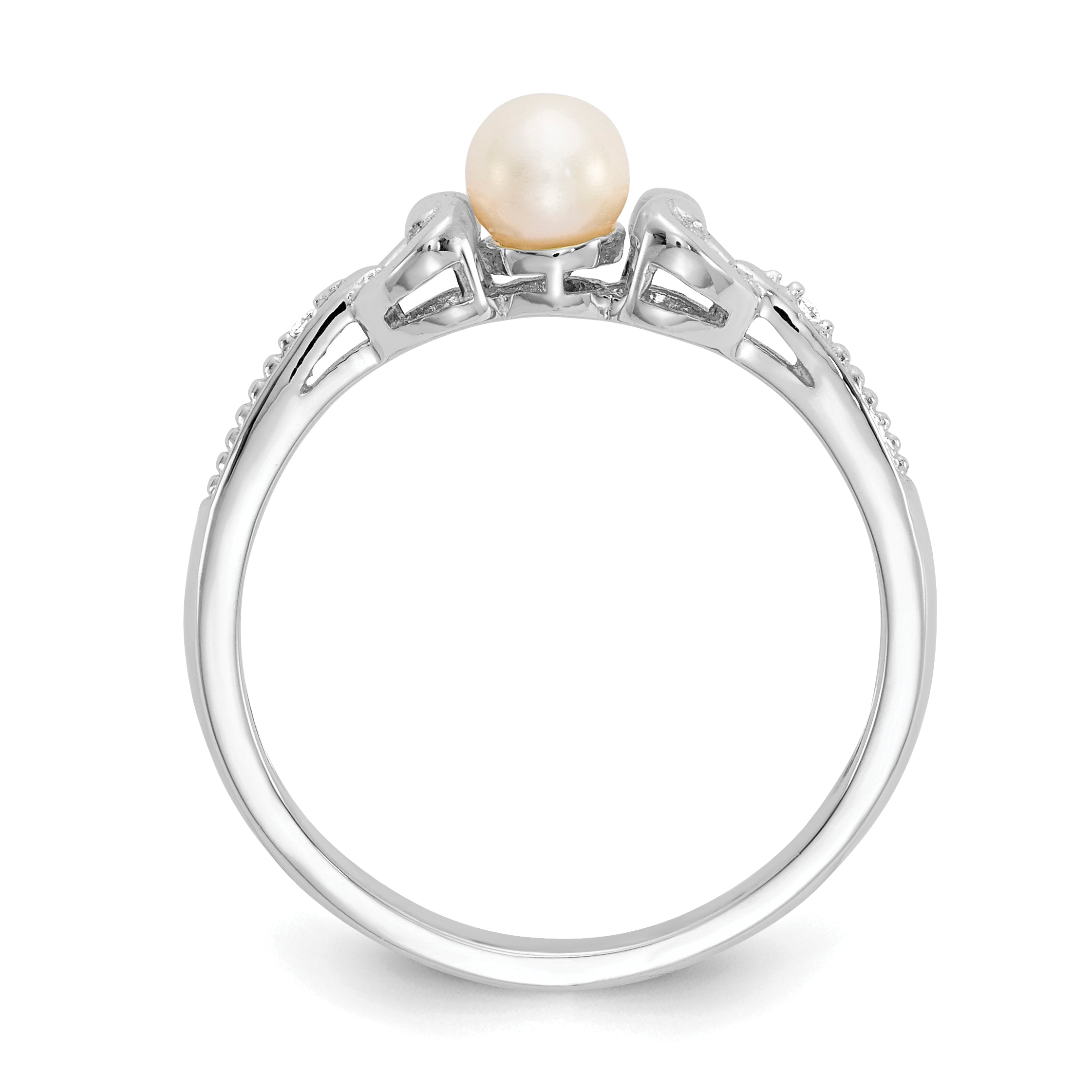 10k White Gold Fresh Water Cultured Pearl and Diamond Ring - 7