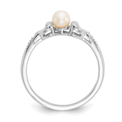 10k White Gold Fresh Water Cultured Pearl and Diamond Ring - 7