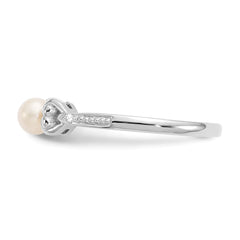 10k White Gold Fresh Water Cultured Pearl and Diamond Ring - 7