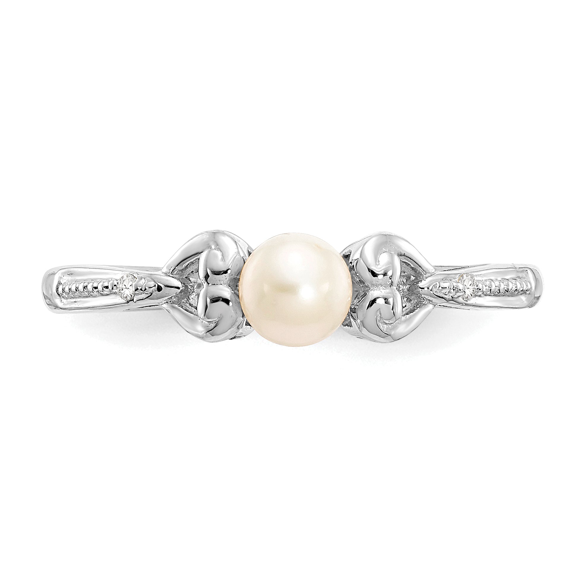 10k White Gold Fresh Water Cultured Pearl and Diamond Ring - 7