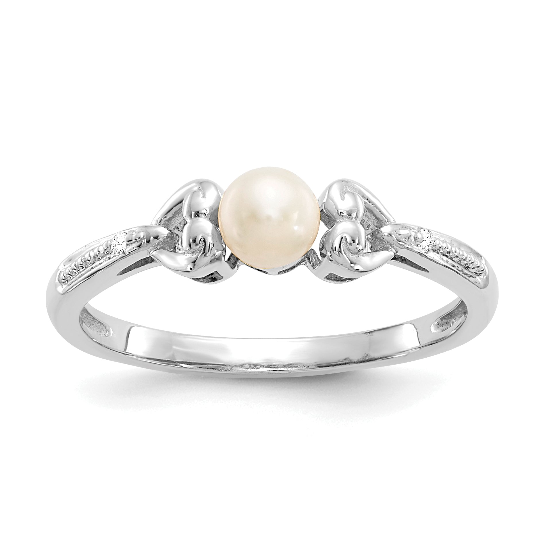 10k White Gold Fresh Water Cultured Pearl and Diamond Ring Main image