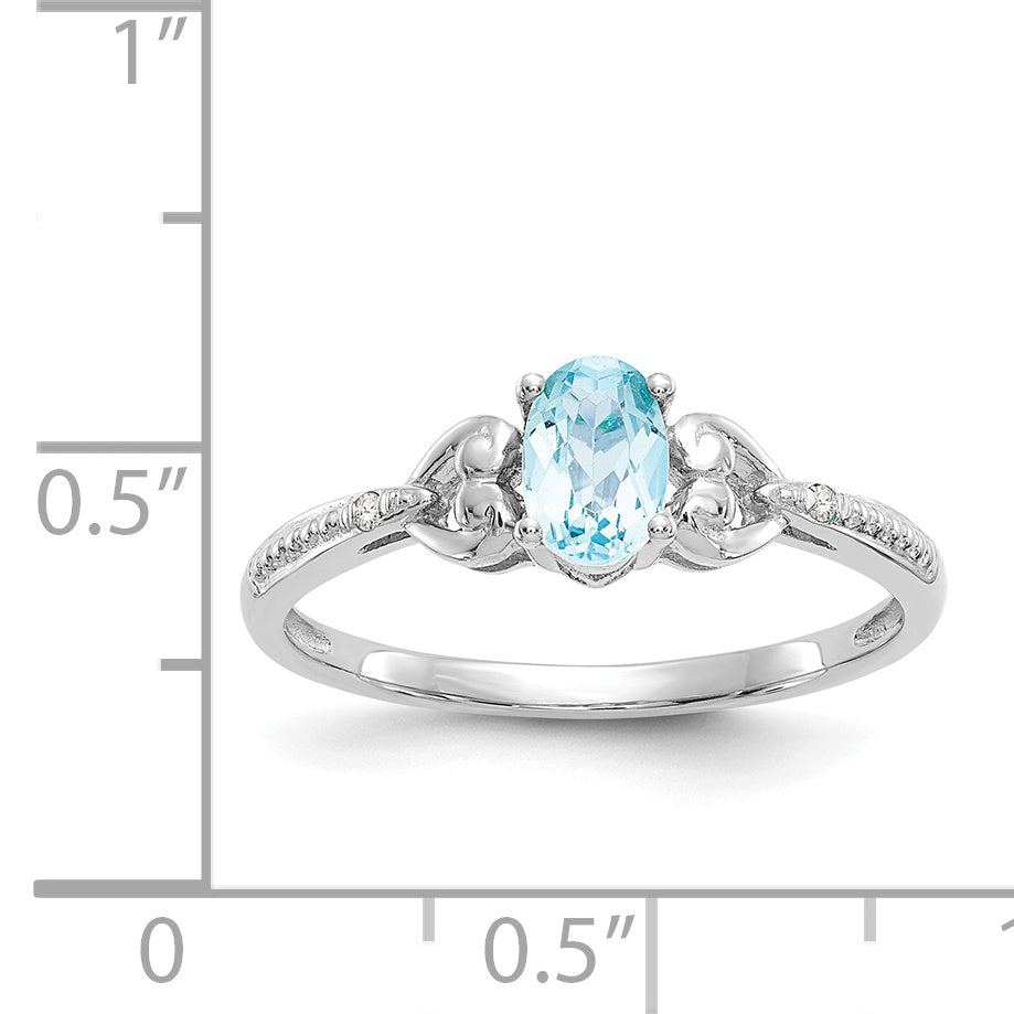 10k White Gold Swiss Blue Topaz and Diamond Ring