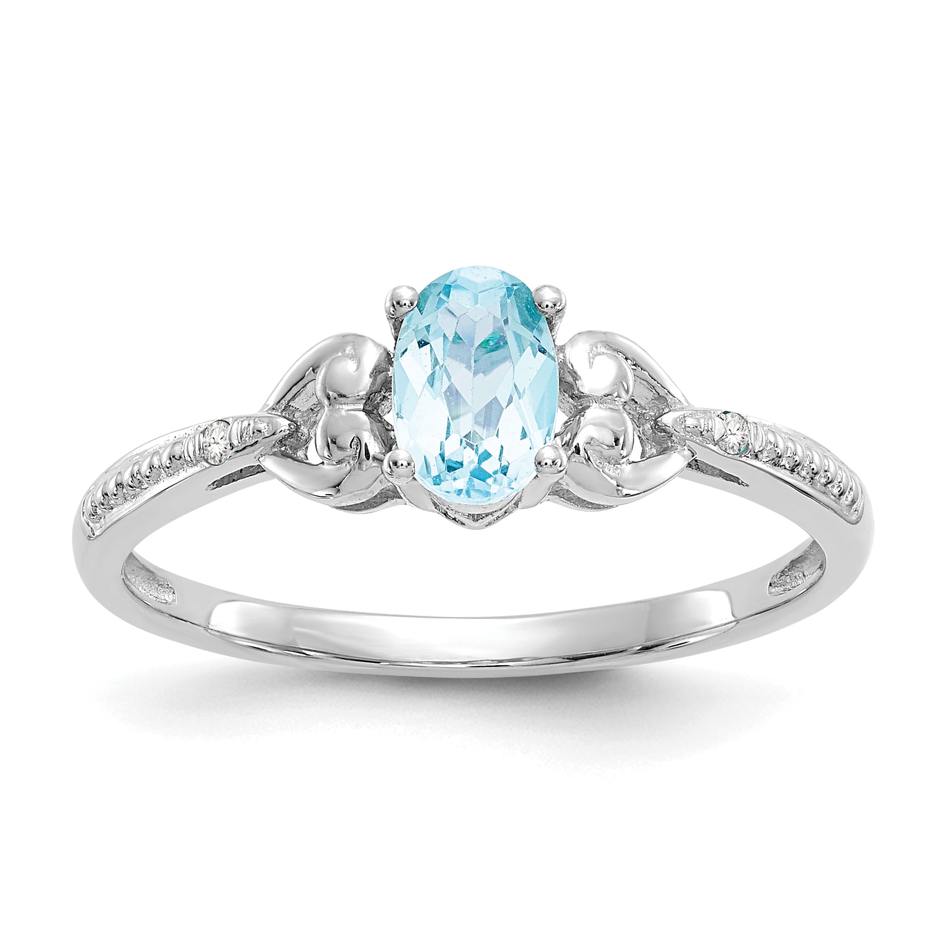 10k White Gold Swiss Blue Topaz and Diamond Ring Main image