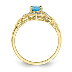 10K Light Swiss Blue Topaz and Diamond Ring