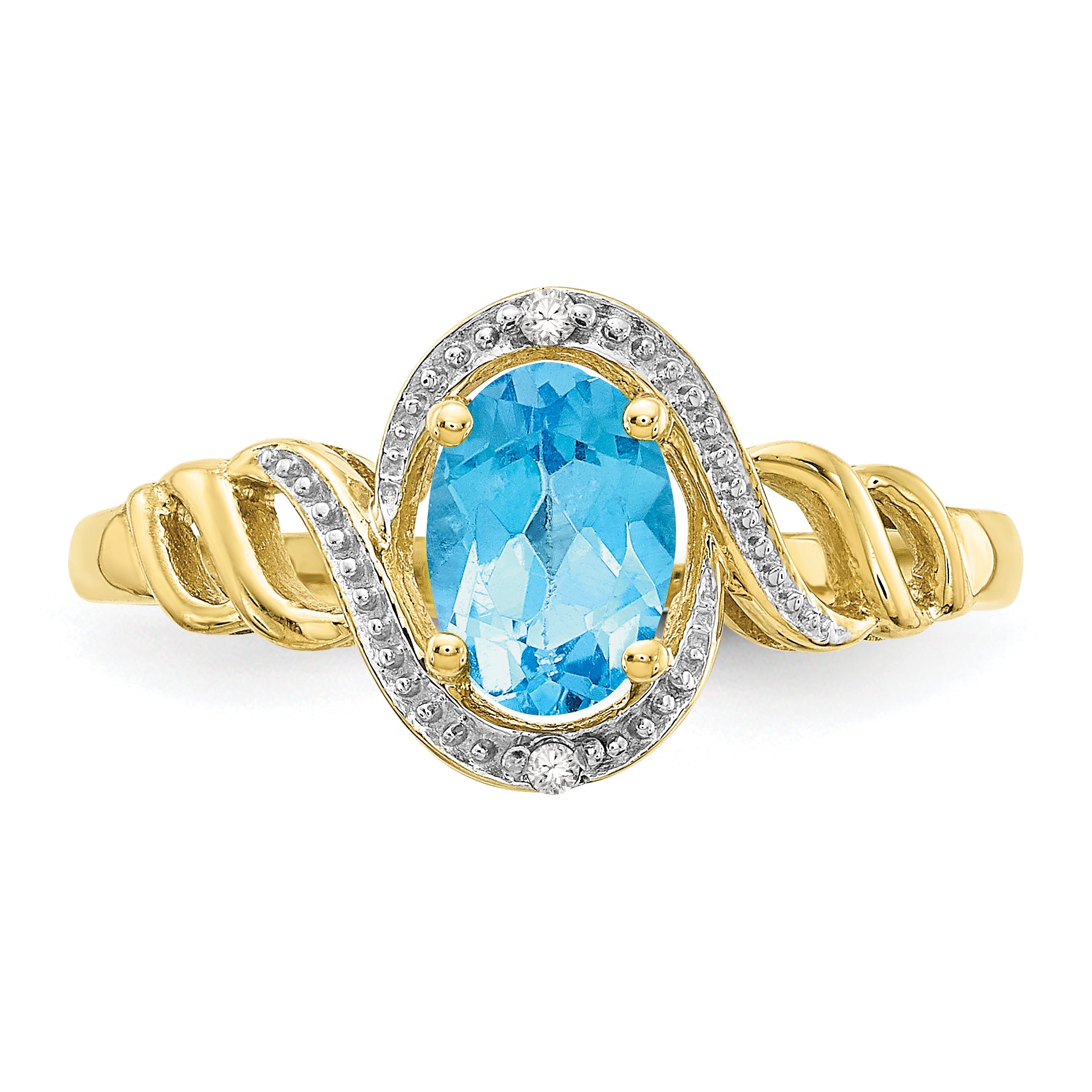 10K Light Swiss Blue Topaz and Diamond Ring