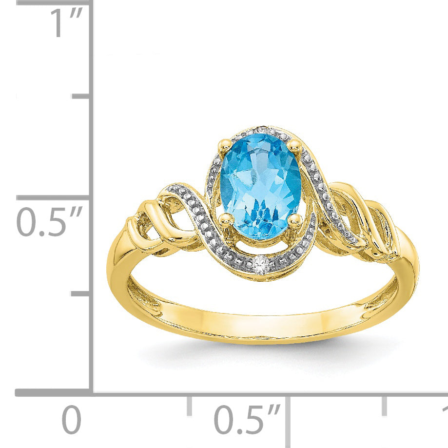 10K Light Swiss Blue Topaz and Diamond Ring