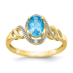 10K Light Swiss Blue Topaz and Diamond Ring