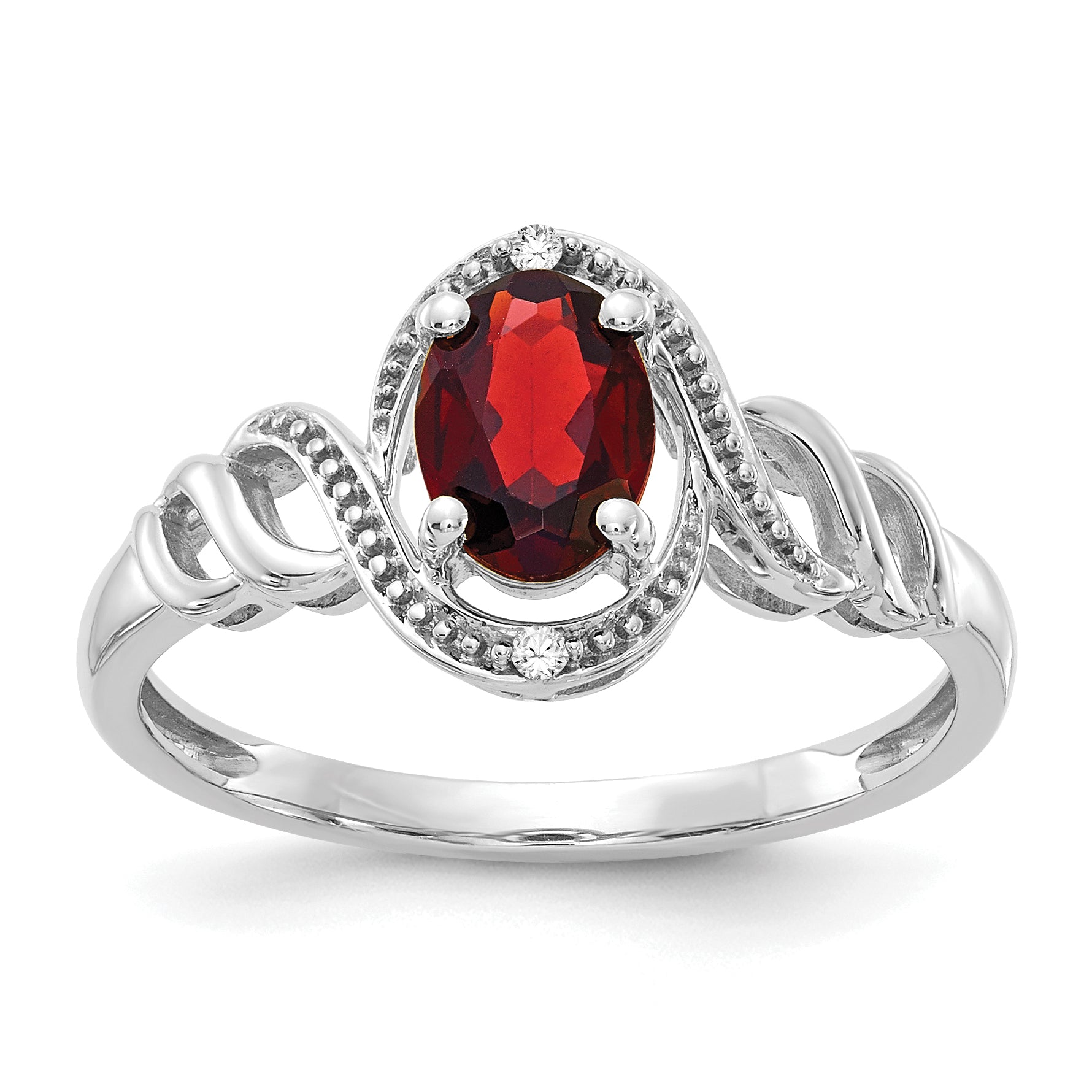 10k White Gold Garnet and Diamond Ring Main image