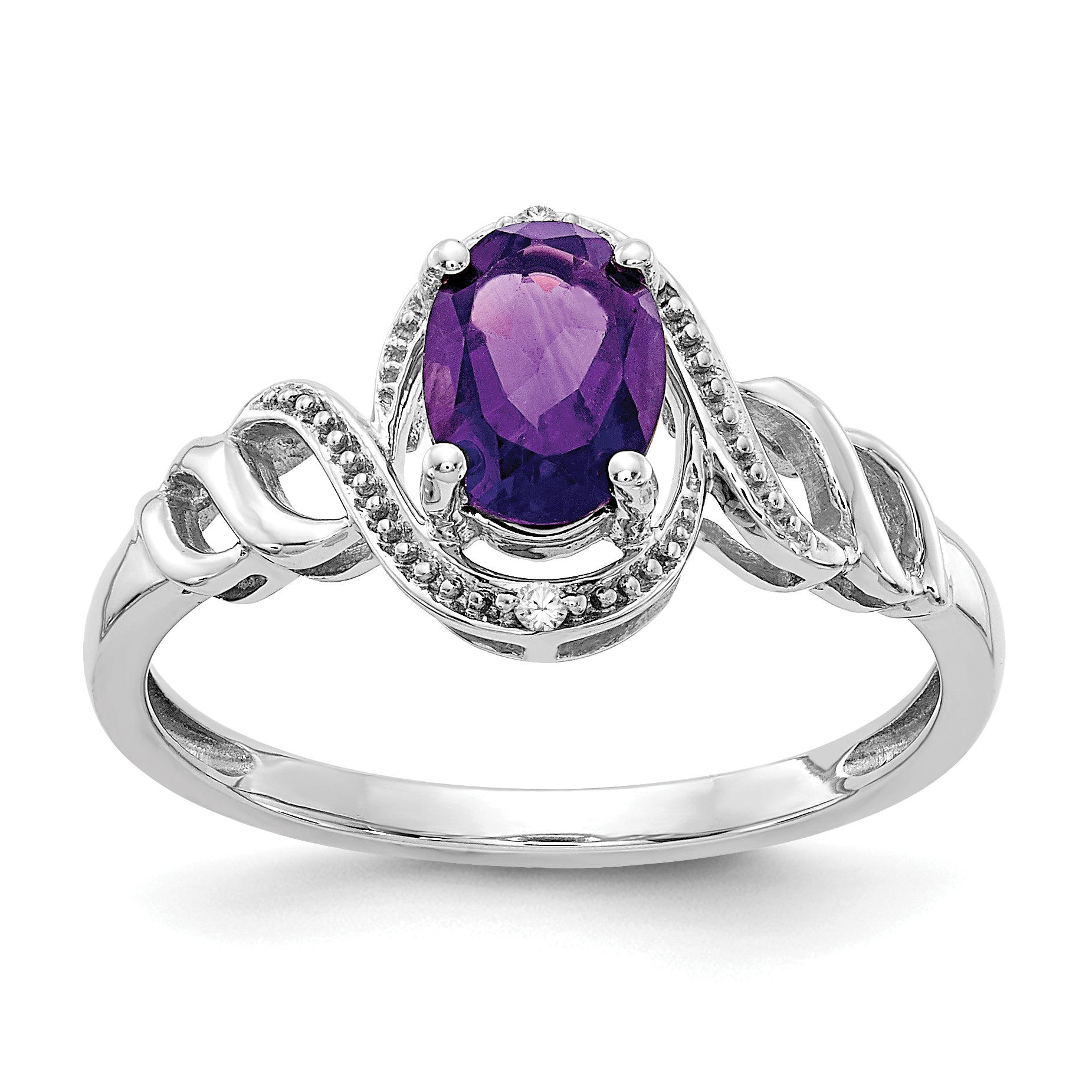 10k White Gold Amethyst and Diamond Ring Main image