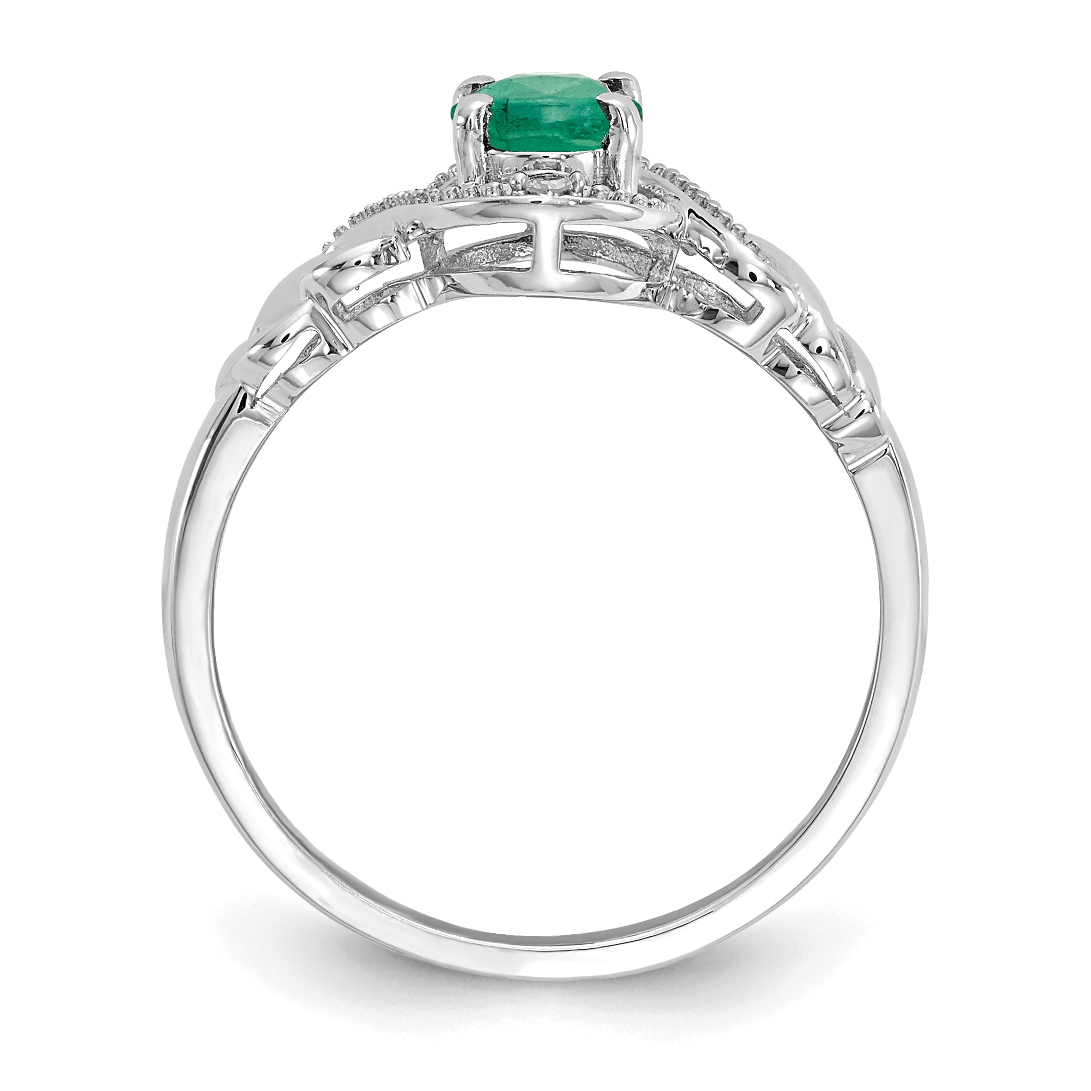 10k White Gold Emerald and Diamond Ring - 7